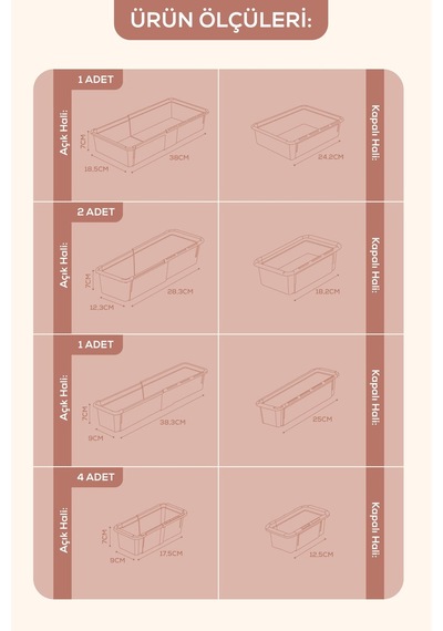 8'li Set Ayarlanabilir Çekmece Içi Düzenleyici Kutu Uzayıp Kısalabilen Organizer Seti 4a2b1c1d Krem