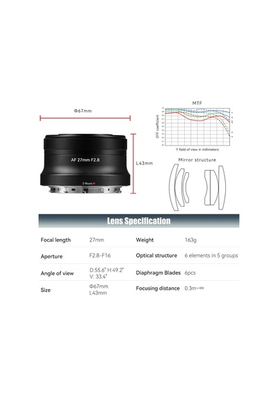 Autofocus 27mm F2.8 Aps-c Çerçeve Lens, F2.8 Geniş Diyafram, Otomatik/manuel Diyafram Ve Yüz/göz Tanıma Desteği, Nikon Z Mount Z50/z30 İle Uyumlu Çok Renkli
