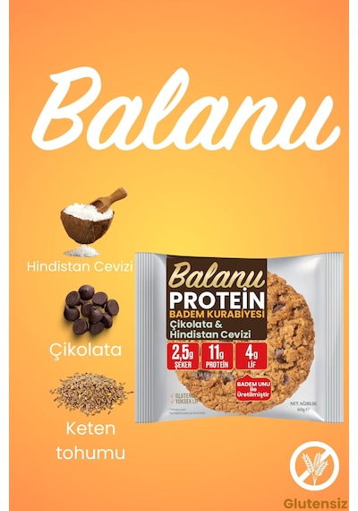 Balanu Protein Çikolata & Hindistan Cevizi Badem Kurabiyesi 60gr X3 Adet