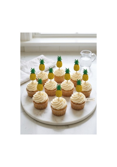 Ananas Sarı Simli Cupcake Kürdanı Doğum Günü Parti Ve Pasta Süsü 10 Lu 5cm
