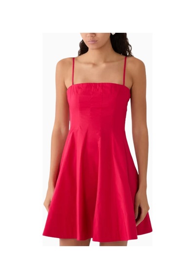 Staud Wylie Mini Dress, A Kesim, Vücuda Oturan Korsaj Ve Uçuşan Etek Kırmızı