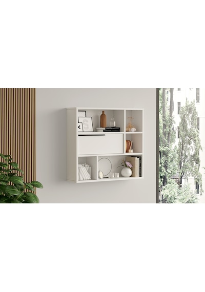 Robin Home Lidya Duvar Rafı Kitaplık Kapaklı Beyaz