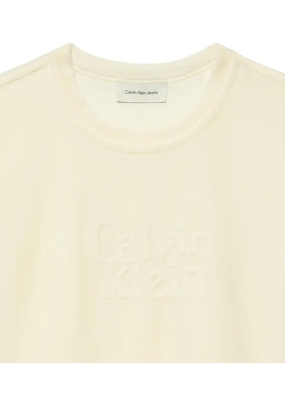Calvin Klein Ss Velour Logo Tee Kadın Krem T-shirt