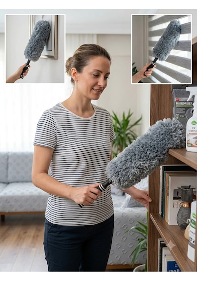 Zorlu Köşeler Artık Sorun Değil Yıkanabilir, Uzayabilir Mikrofiber Toz Alıcı İle Tanışın. Büyük Boy Dev Boy Toz Alma Püskülü 85 Cm