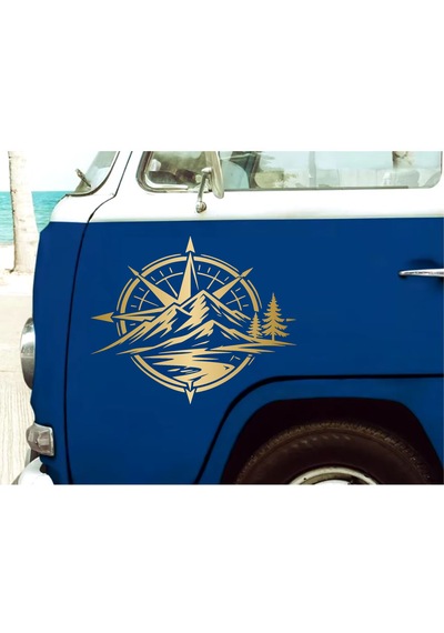 Pusula Dağ Ve Orman Sticker - Araba Oto Motosiklet Karavan Cam Sticker - 00357 30x25 Cm
