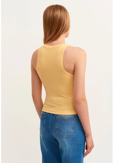 Mea Capio Kadın Sarı Fitilli T-shirt Halter Yaka Örme Atlet SARI