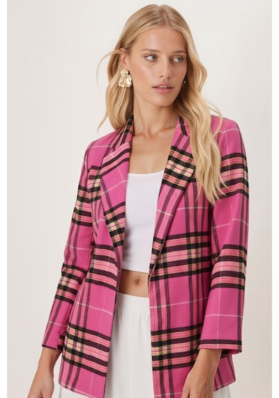 Armonika Kadın Pembe-siyah Erkek Yaka Yanları Yırtmaçlı Oversize Ceket Arm-26k001009