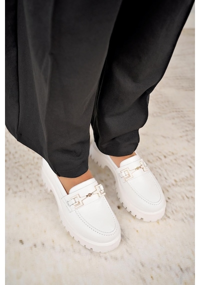 Nesilshoes Nesil Shoes Diva 2854 Beyaz Hakiki Deri Tokalı Kadın Ayakkabı
