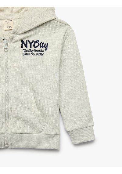 Koton Nakış Detaylı Uzun Kollu Kapşonlu Fermuarlı Oversize Sweatshirt Gri Melanj 7wmb10056tk