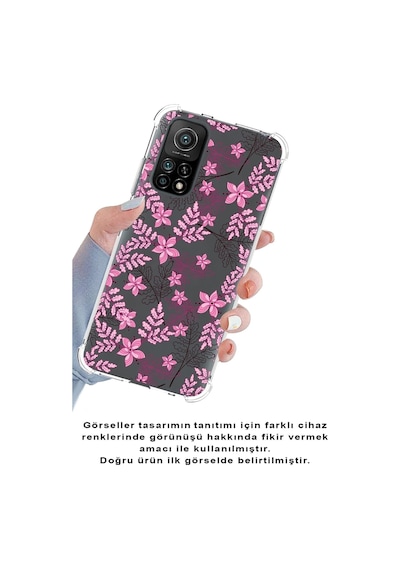 Xiaomi Poco X3 Pro Köşe Korumalı Antişok Kapak Floral Pembe Tasarımlı Şeffaf Silikon Kılıf