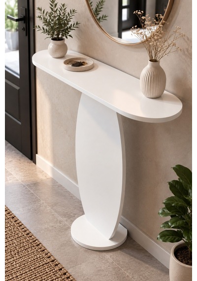 Sulorahome Modern Beyaz Oval Dresuar Antre Konsolu