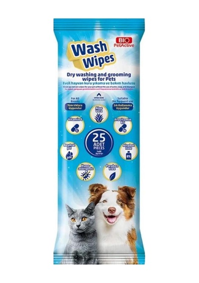 Bio Pet Active Wash Wipes Kuru Yıkama Bakım Havlusu 25 Adet