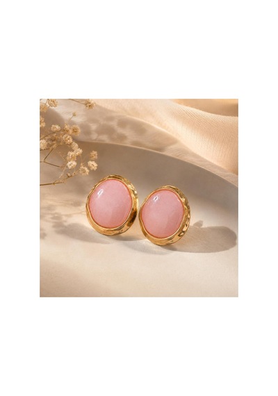 Gold Çerçeveli Pembe Bombeli Taşlı Büyük Boy Stud Küpe Pembe - 886706113 Pembe - 886706113 Pembe