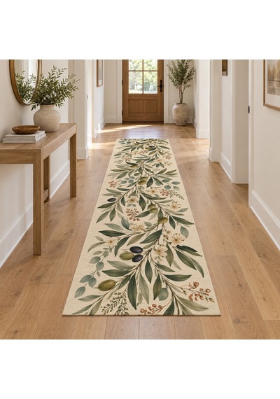 Kartela Halı Zeytin Bahçesi Zeytin Krem Koridor Mutfak Yolluk Halısı Kaymaz Taban 80x240 Cm