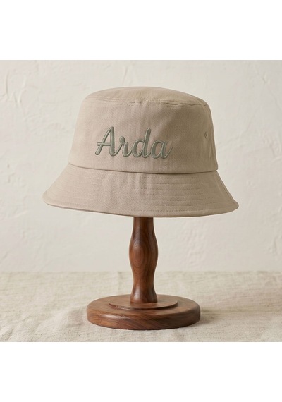 Bk Gift Kişiye Özel İsim Nakışlı Unisex Bucket Şapka Kahverengi Pamuk Gabardin Kumaş Yazlık Şapka