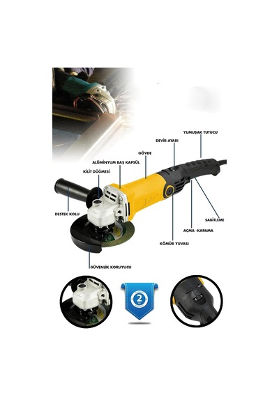 Tr Pro Bakır Sargı Avuç Içi Taşlama Makinası 6 Kademeli Uzun Kuyruk Devir Ayarlı 125-115 Mm 2800w