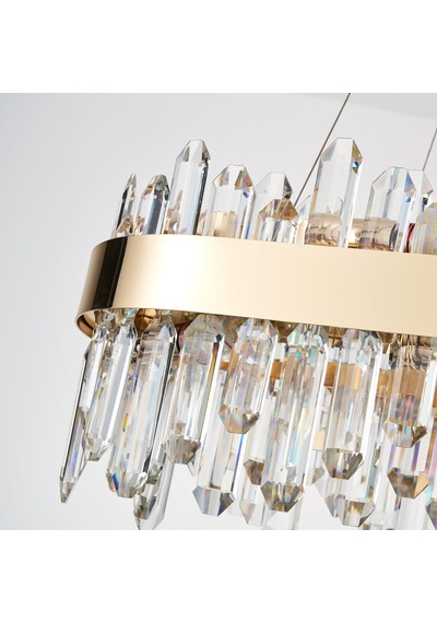 Linfred Yemek Masası Üstü Sıralı Gold Kristal Taşlı Modern Salon Avize Gold