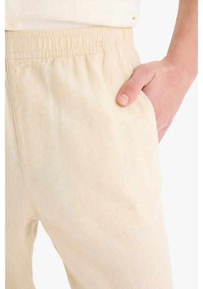 Defacto Relax Fit Rahat Kesim Dar Paça Keten Karışımlı Yazlık Pantolon C1140ax25smbg750 Bej