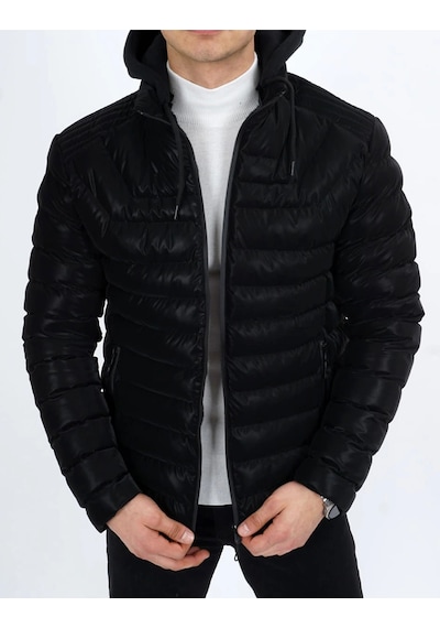 Dynamo Erkek Kapüşonlu Şişme Süet Slim-fit Mont Siyah
