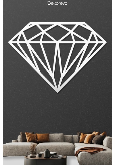 Elmas Geometrik Metal Duvar Tablosu - Metal Duvar Sanatı - Beyaz - 55 X 75 Cm