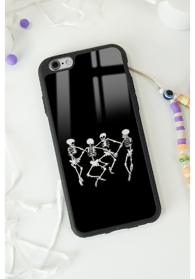 Apple Uyumlu iPhone 6 - 6s Dancer Skeleton Tasarımlı Glossy Telefon Kılıfı Siyah