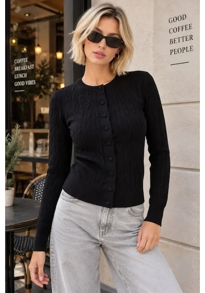 Park Karon Kadın Lüks Korspan Core-spun İplik Saç Örgü Bisiklet Yaka Triko Hırka 12551 Siyah Park Karon Kadın Lüks Korspan Core-spun İplik Saç Örgü Bisiklet Yaka Triko Hırka 12551 Siyah