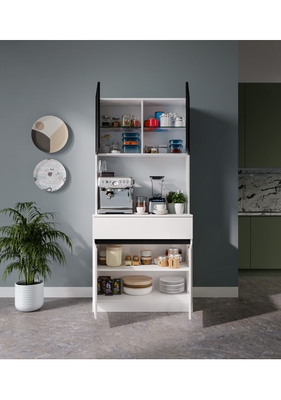 Lotus Mini Kahve Köşesi Komple Mdf Led Aydınlatmalı Mutfak Dolabı Beyaz