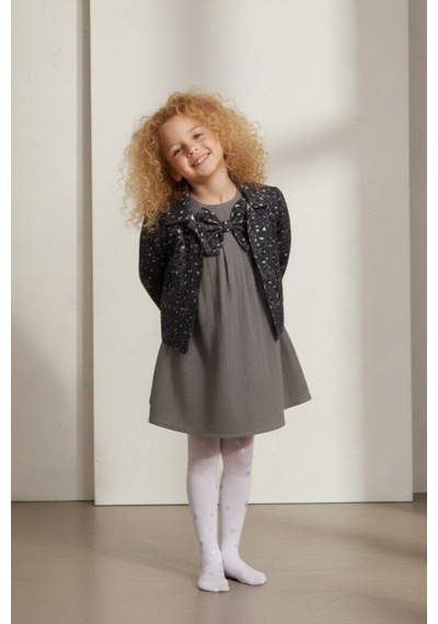 Mnk Baby & Kids Ceketli Elbiseli Kız Çocuk Takımı M00794 Gri