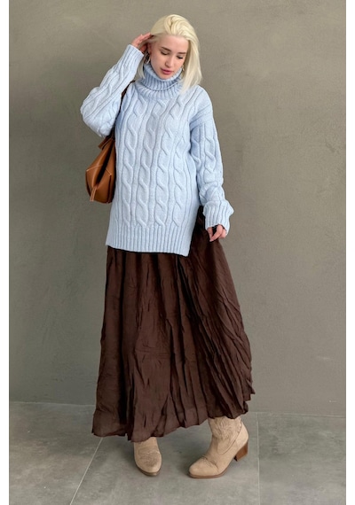 Madmext Mavi Boğazlı Triko Kazak Mg2376 Mavi