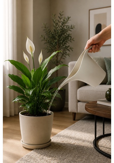1 Litre Beyaz Çiçek Sulama Kabı Modern Tasarım Ergonomik Bitki Sulama Kabı