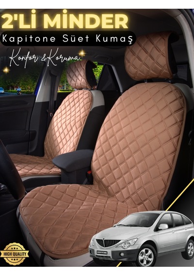 Ssangyong Kyron Uyumlu 2'li Süet Oto Koltuk Minderi Terletmez Universal Oto Aksesuar A5 Kahverengi