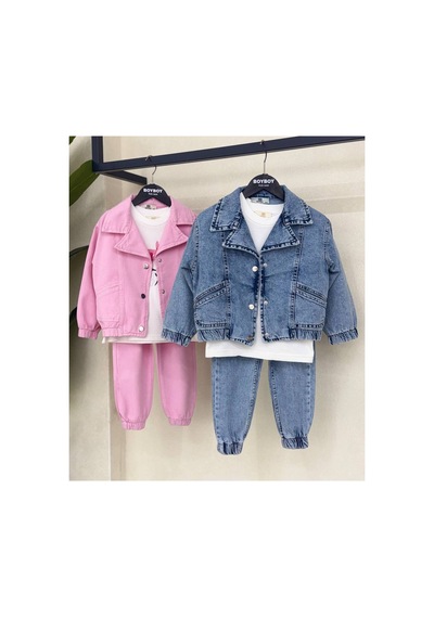 Toikids Kız Çocuk Look Prety Kot Ceketli 3 Lü Kız Takım Mavi
