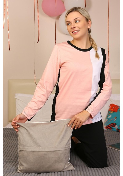 Akbeniz Kadın Uzun Kol Penye Pijama Takım 4173 - M Somon