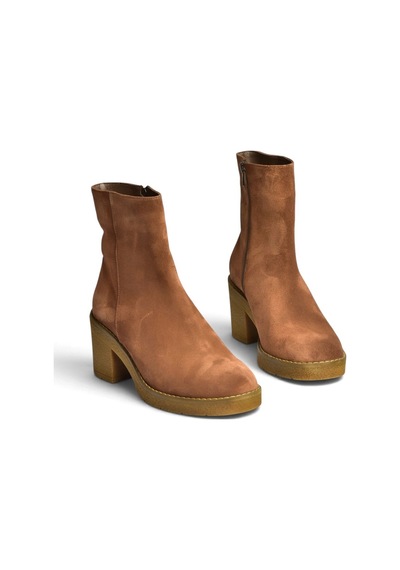 Fox Shoes Z667051161 Taba Hakiki Deri Süet Kalın Topuklu Kadın Bot