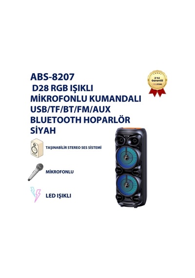 Abs-8207 D28 Rgb Işıklı Mikrofonlu Kumandalı Usb/tf/bt/fm/aux Bluetooth Hoparlör Siyah-1555