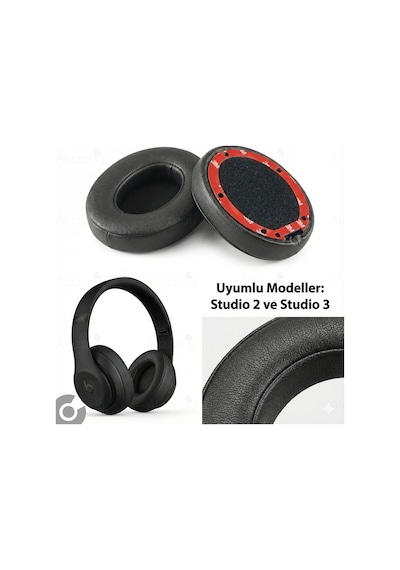 Beats Studio 2 Studio 3 Uyumlu Yumuşak Deri Kulaklık Sünger Yastığı Pedi Deri Siyah