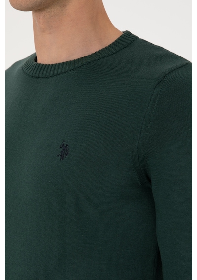 U.S. Polo Assn. Erkek Slim Fit Bisiklet Yaka Koyu Yeşil Basic Kazak 50313713-VR079
