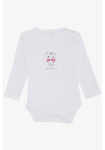 Breeze Kız Bebek Çıtçıtlı Zıbın Body Sevgi Temalı Kedicik Baskılı 9 Ay-3 Yaş, Beyaz-beyaz Beyaz