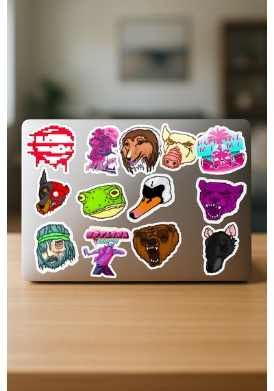 Hotline Miami Video Oyun Telefon Laptop Yapışkanlı Folyo Sticker Paketi 20 Adet Çok Renkli