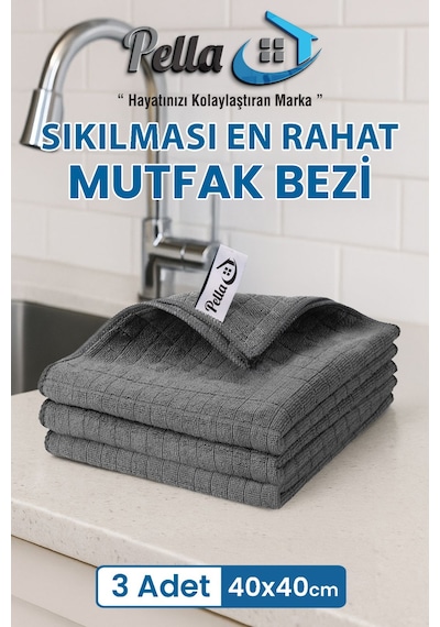 Pella Classic Mikrofiber Araba Cam Mutfak Temizlik Bezi 3'lü 40 x 40 CM