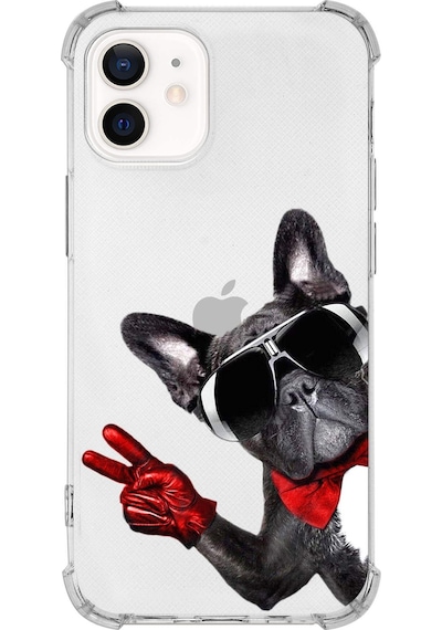 Apple Uyumlu iPhone 12 Köpek 2 Baskılı Şeffaf Köşe Korumalı Antişok Kılıf