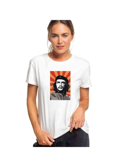 Che Guevara Red Yellow Baskılı Beyaz Kadın Tshirt