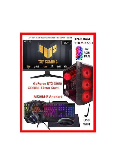 Comloji CMLJ13 R5-5500 32 GB 1 TB SSD RTX3050 27" Free Dos Masaüstü Oyuncu Bilgisayarı