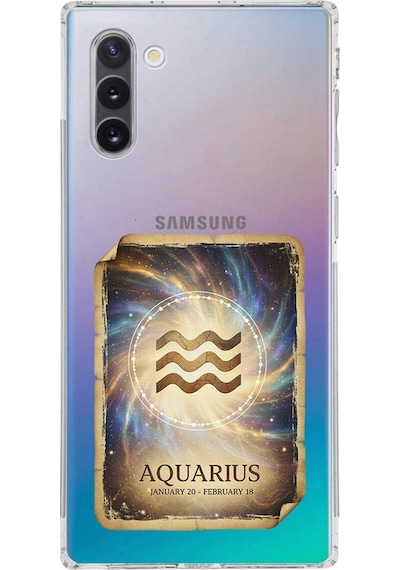 Samsung Galaxy Note 10 İle Uyumlu Burç Kartları Kova Tasarımlı Şeffaf Silikon Kılıf Şeffaf