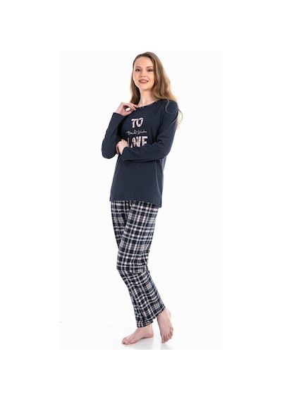 Vishenka Kadın Love Yazı Baskılı Pamuklu Pijama Lacivert