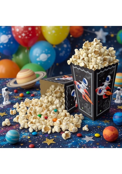 Uzay Temalı Pop Corn Mısır Kutusu 8li Çocuk Doğum Günü Parti Süsü Dekoru