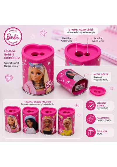 Bakgelal Lisanslı Barbie Metal Kalemtraş Hazneli Tekli Çocuk Okul Kırtasiye Kalem Açacağı - 9077831578214
