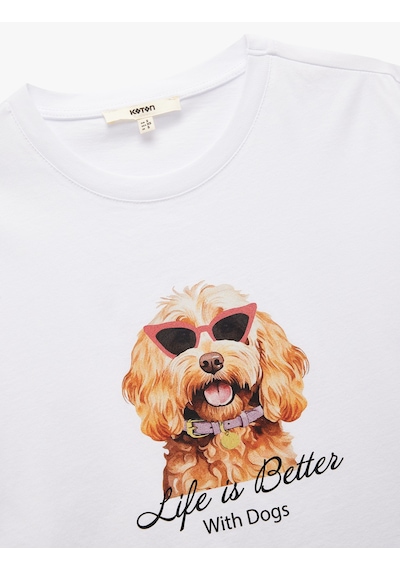 Koton Pamuklu Köpek Baskılı Kısa Kollu Bisiklet Yaka Kadın Tişört Beyaz 5sak50108ek Beyaz Koton Pamuklu Köpek Baskılı Kısa Kollu Bisiklet Yaka Kadın Tişört Beyaz 5sak50108ek Beyaz