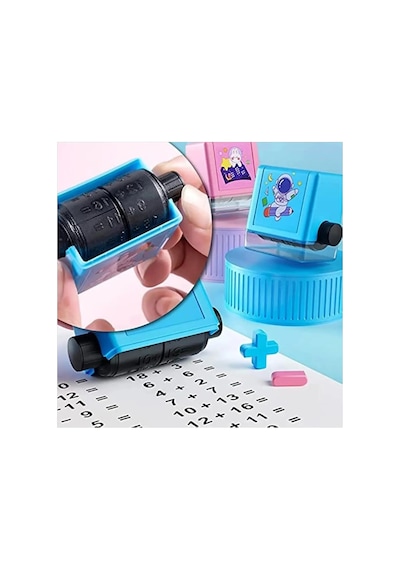 Çocuklar İçin Eğlenceli Ve Öğretici Matematik Toplama İşlemleri Kaşesi, Eğitim Öğrenme İçin Çarpım Tablosu Kaşesi Mürekkep Hediyeli Matematik Rulosu Damgası Mavi