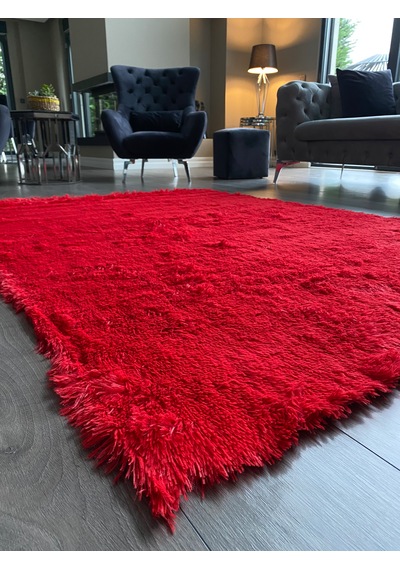 Tavşan Kırmızı Yumuşak Dokulu Peluş Halı Dikdörtgen